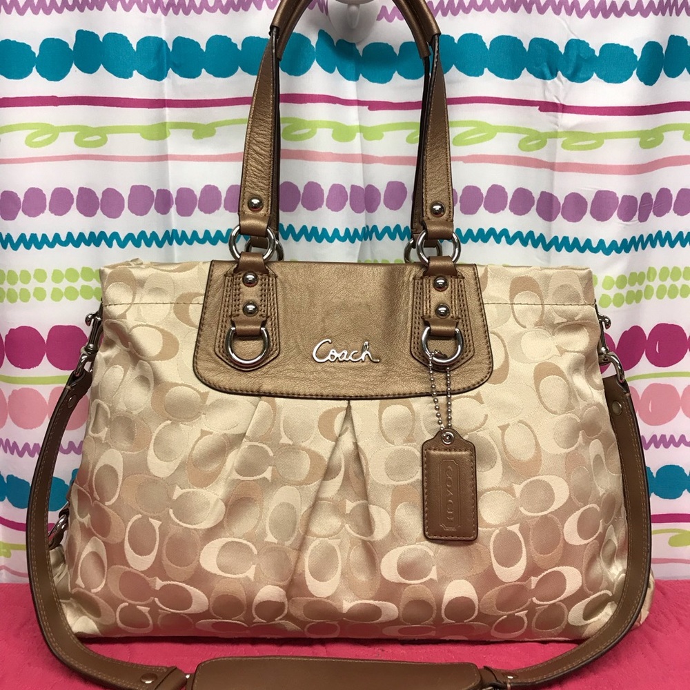 COACH ASHLEY TRI-COLOR SIGNATURE CARRYALL TOTE BAG